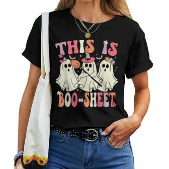 Retro Groovy This Is Some Boo Sheet Halloween Ghost Women T-shirt - Monsterry UK