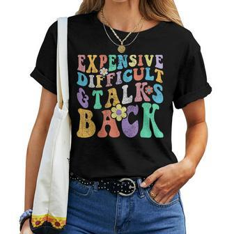 Retro Groovy Expensive Difficult And Talks Back Mothers Day Women Crewneck Short T-shirt - Thegiftio UK