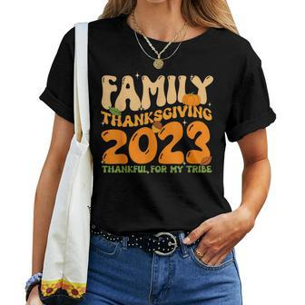Retro Groovy Family Thanksgiving 2023 Thankful For My Tribe Women T-shirt - Seseable