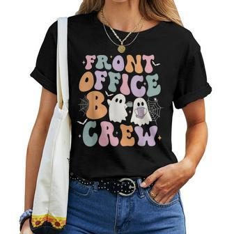 Retro Groovy Front Office Boo Crew Ghost Halloween Costume Women T-shirt | Mazezy