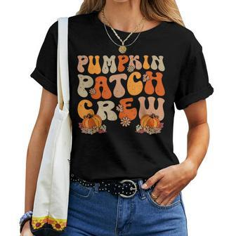 Retro Groovy Pumpkin Patch Crew Thanksgiving Fall Autumn Women T-shirt - Seseable