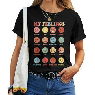 Retro Groovy Rainbow Feelings Chart Hippie Smile Face Trendy Women T-shirt - Monsterry AU