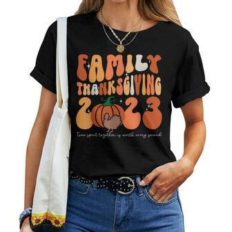 Retro Groovy Turkey Family Thanksgiving Squad 2023 Matching Women T-shirt - Thegiftio UK