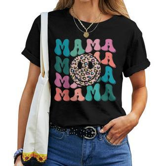 Retro Leopard Mama Groovy Face Trendy New Mom Women T-shirt | Mazezy