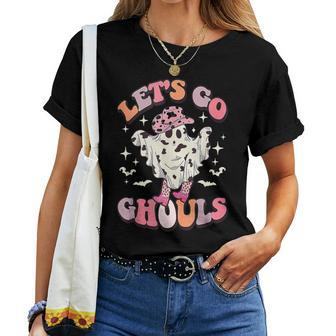Retro Let’S Go Ghouls Halloween Ghost Spooky Cowgirl Women T-shirt - Seseable
