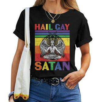 Retro Lgbt Rainbow Flag Hail Gay Satan Lgbt Goth Gay Pride Women T-shirt | Mazezy AU
