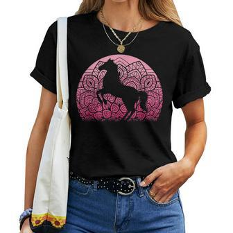 Retro Mandala Horse Lover Horseback Riding Western Cowgirl Women T-shirt | Mazezy
