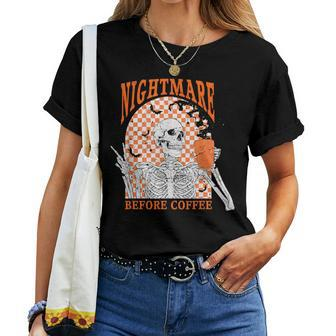 Retro Nightmare Before Coffee Skeleton Skull Halloween Women T-shirt - Seseable