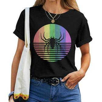 Retro Spider Gay Pride Rainbow Flag Vintage Distressed Women T-shirt | Mazezy