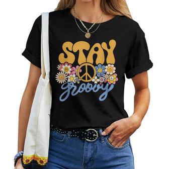 Retro Stay Groovy 70S 80S Floral Graphic Mama Mom Smile Women T-shirt Short Sleeve Graphic - Thegiftio UK