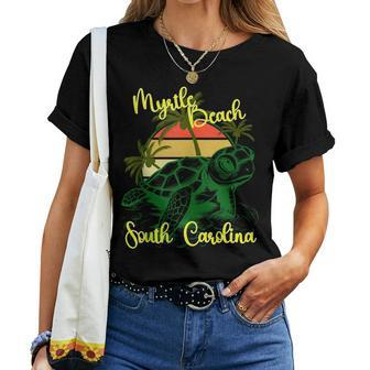 Retro Sunset South Carolina Myrtle Beach Sea Turtle Women T-shirt | Mazezy