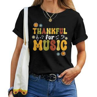 Retro Thankful For Music Floral Music Teacher Thanksgiving Women T-shirt - Thegiftio UK