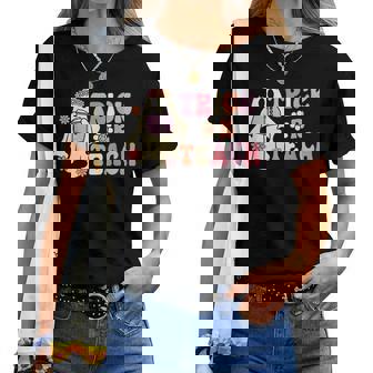 Retro Vintage Groovy Trick Or Teach Halloween Teacher For Teacher Women T-shirt Crewneck | Mazezy