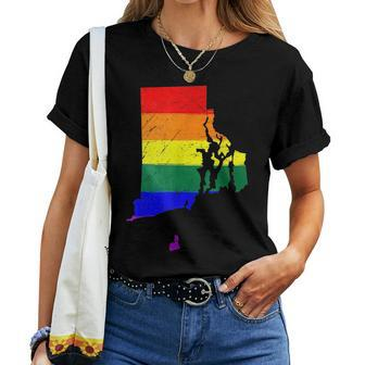 Rhode Island Lgbt Rainbow Gay Pride Flag Women T-shirt | Mazezy