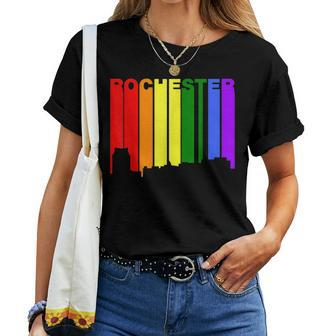 Rochester Minnesota Lgbtq Gay Pride Rainbow Skyline Women T-shirt | Mazezy