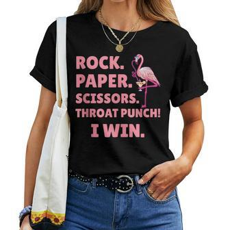 Rock Paper Scissors Throat Punch I Win Pink Flamingo Flamingo Women T-shirt | Mazezy