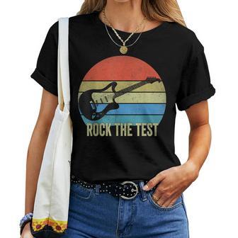 Rock The Test Guitar Vintage Testing Day Teacher Women T-shirt - Thegiftio UK