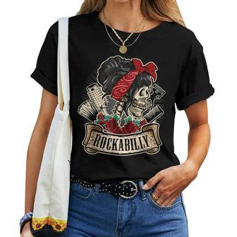 Rockabilly Girl Skull Pin-Up Hairstylist Hairdresser Women T-shirt | Mazezy