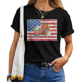 Roller Skate For Women Skating American Flag Patriotic Patriotic Women T-shirt Crewneck | Mazezy