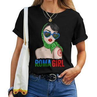 Roma Traveller Girl Romani Flag Proud Womens Women T-shirt | Mazezy