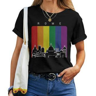 Rome Italy Gay Pride Rainbow Flag Women T-shirt Crewneck | Mazezy