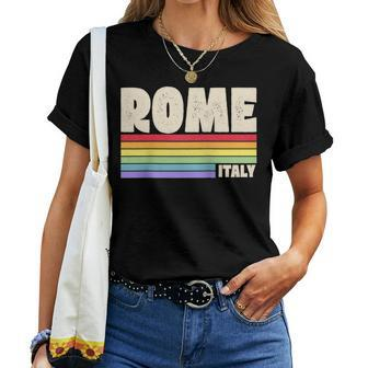 Rome Italy Rainbow Gay Pride Merch Retro 70S 80S Queer Women T-shirt | Mazezy