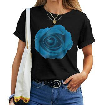 Rose Big Blue Flower Floral Theme Gardener Women T-shirt | Mazezy