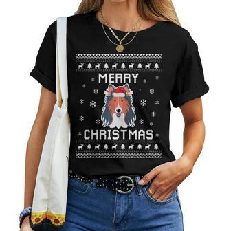 Rough Collie Dog Owner Ugly Christmas Sweater For Holidays Women T-shirt - Seseable