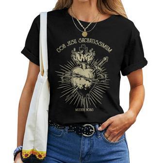 Sacred Heart Of Jesus Christian Catholic Devotion Women T-shirt Crewneck Short Sleeve Graphic - Thegiftio