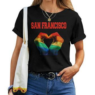 San Francisco Lgbt Pride Costume Rainbow Love Heart Women T-shirt | Mazezy