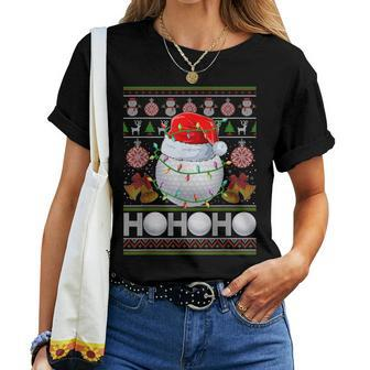Santa Claus Golf Ball Xmas Tree Light Ugly Christmas Sweater Women T-shirt - Seseable