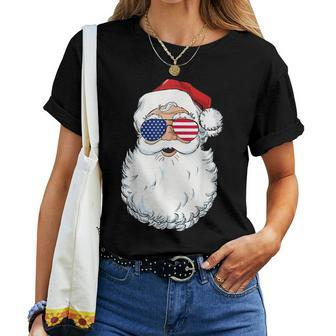 Santa Claus Patriotic Usa Sunglasses Christmas In July Patriotic Women T-shirt Crewneck | Mazezy