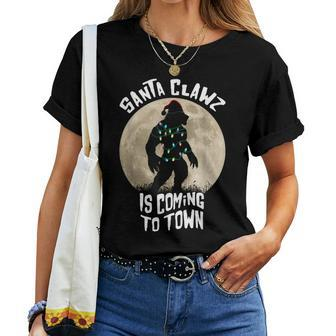 Santa Clawz Is Coming To Town Werewolf Christmas Lights Christmas Women T-shirt | Mazezy