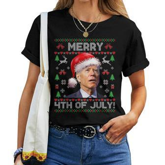 Santa Joe Biden Merry 4Th Of July Ugly Christmas Sweater Women T-shirt | Mazezy AU