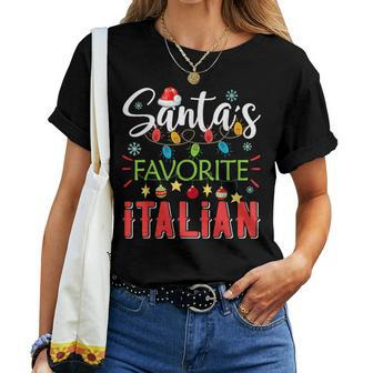 Santas Favorite Italian Xmas Light Santa Hat Christmas Women T-shirt | Mazezy