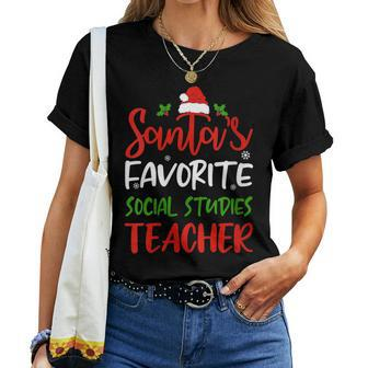 Santas Favorite Social Studies Teacher Christmas For Teacher Women T-shirt | Mazezy