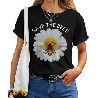 Save The Bees Daisy & Bee White And Yellow Blossom Flower Women T-shirt | Mazezy UK