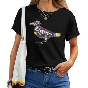Scary Crow Sugar Skull Skeleton T Floral Bird Xray Women T-shirt | Mazezy