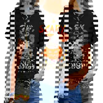 Scary Enough Halloween Chicken In Scary Pumpkins Farmer Women T-shirt | Mazezy