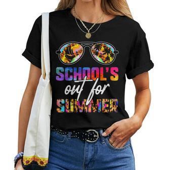Schools Out For Summer Teacher Vacation Leopard Tie Dye Women T-shirt | Mazezy