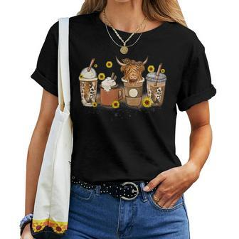 Scottish Highland Cow Sunflower Fall Vibes Coffee Lover Women T-shirt - Monsterry