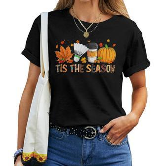The Season Leopard Pumpkin Badminton Halloween Fall Leaf Badminton Women T-shirt | Mazezy