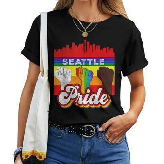 Seattle Pride Rainbow Gay Pride Flag Lgbt Women T-shirt | Mazezy