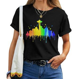 Seattle Skyline - Rainbow Space Needle Gay Pride Month Women T-shirt Crewneck | Mazezy