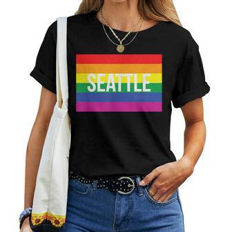Seattle Washington Gay Rainbow Pride Flag Women T-shirt | Mazezy