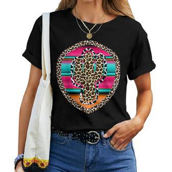 Serape Cactus Western Leopard Cow Print Cowgirl Women T-shirt | Mazezy