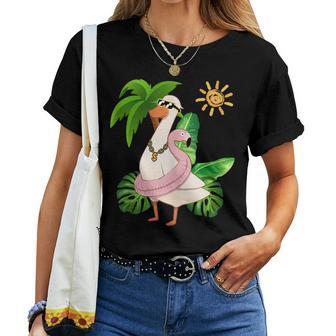 Silly Goose Flamingo Summer Vibes Beach Women T-shirt | Mazezy