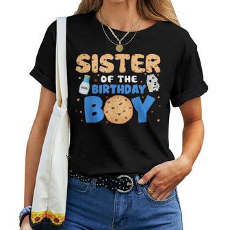 Sister Of The Birthday Boy Milk And Cookies 1St Birthday Women T-shirt - Thegiftio UK