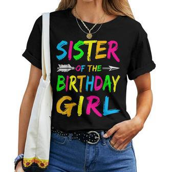 Sister Of The Birthday Girl Glows Retro 80S Party Women T-shirt - Seseable