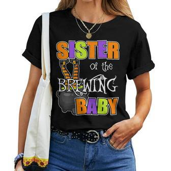 Sister Of Brewing Baby Halloween Theme Baby Shower Spooky Women T-shirt - Monsterry AU